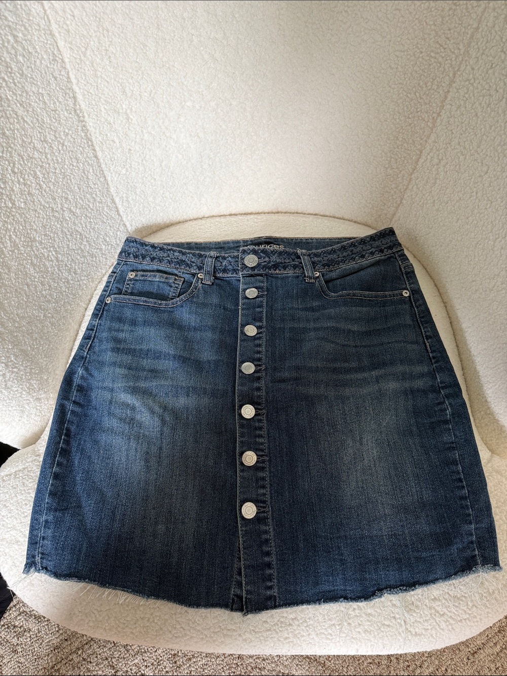 Maurices Dark Blue Button-Front Denim Mini Skirt